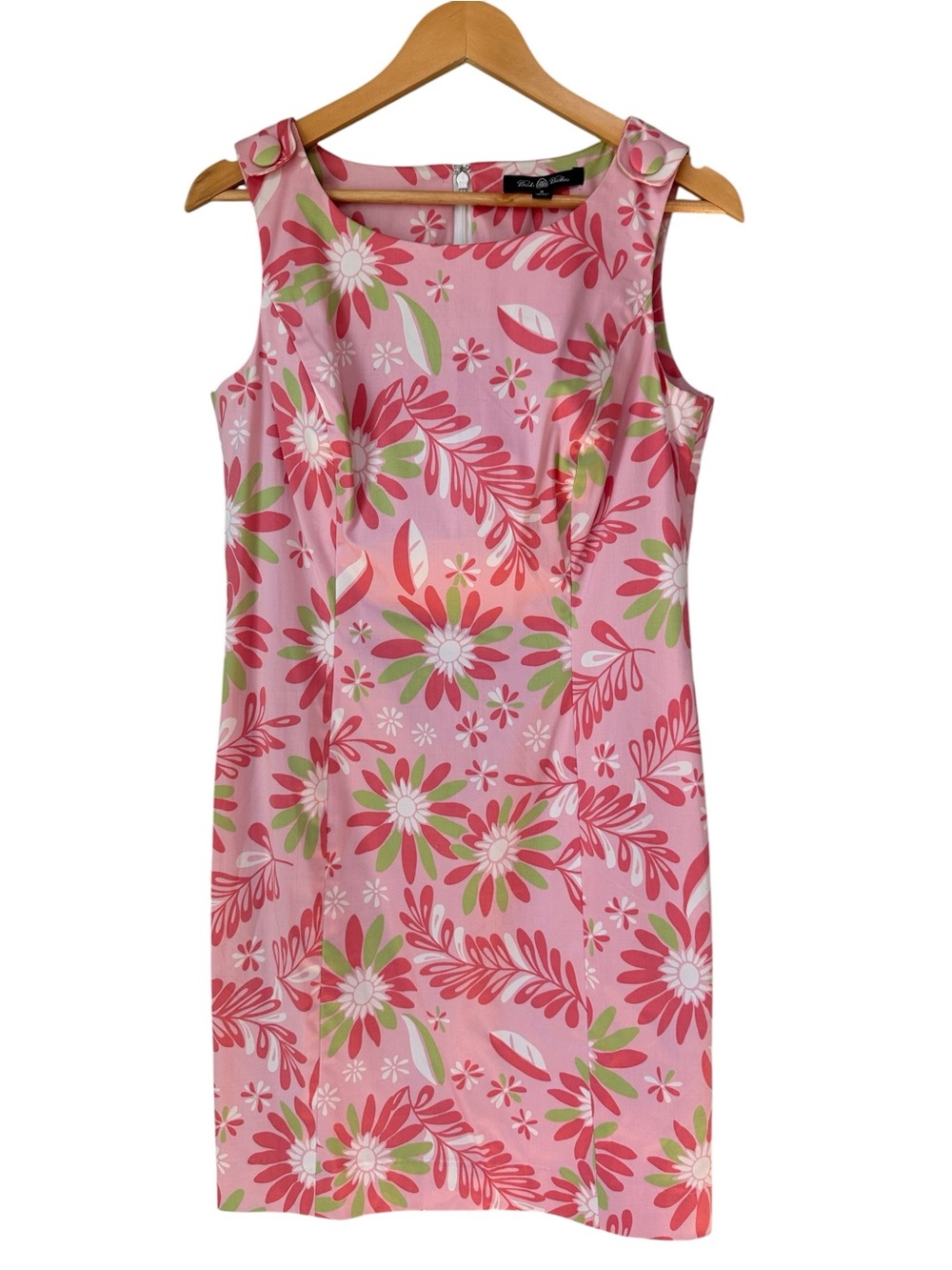 Brooks Brothers Pink Floral Mini Shift Dress with Green Accents, 8